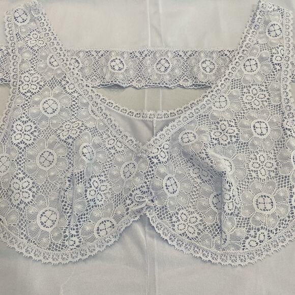 Vintage 70s Italy Periwinkle Blue Crochet Lace Bust Full Slip Dress Women Size M - Picture 9 of 10